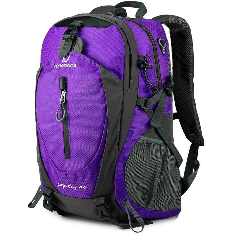 FENGDONG 40L Waterproof Lightweight Outdoor Daypack Hiking,Camping,Travel Backpack for Women Men Purple - Image 1
